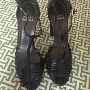 Stuart Weitzman ~ 6 ~ Strappy Platform T Strap Heels Black Alligator Orig. $400